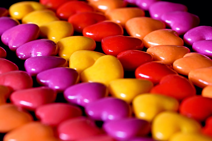 beans, bokeh, candy, close up, hearts, jelly, HD wallpaper