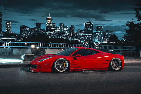 Обои красного купе, Город, Ferrari, Красный, 458, Кузов, Италия, Кит, Liberty, Walk, HD обои HD wallpaper