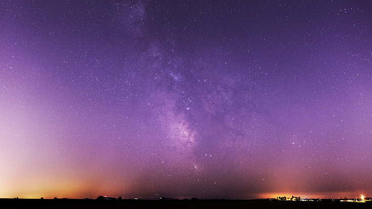фиолетовые и белые звезды, пейзажная фотография фиолетового неба, неба, звезд, космическое искусство, космос, HD обои