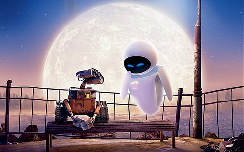 pixar eva walle lune animée 1280x800 Space Moons HD Art, eva, Pixar, Fond d'écran HD HD wallpaper