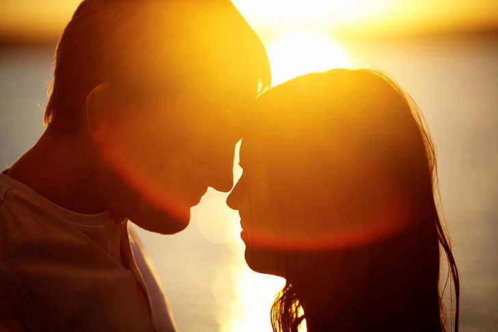 Couple facing each other stock image, girl, the sun, love, joy, happiness, HD  wallpaper | Wallpaperbetter