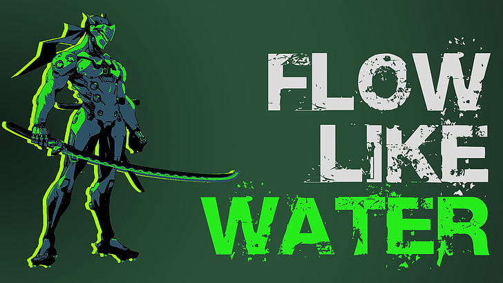 flow like water text, Overwatch, Genji (Overwatch), HD wallpaper