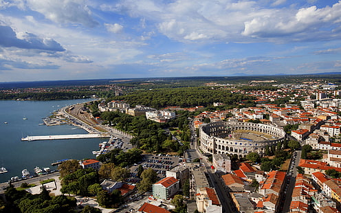 بولا كرواتيا المدرج الروماني الكولوسيوم ، مدينة على شاطئ البحر الأدرياتيكي، خلفية HD HD wallpaper