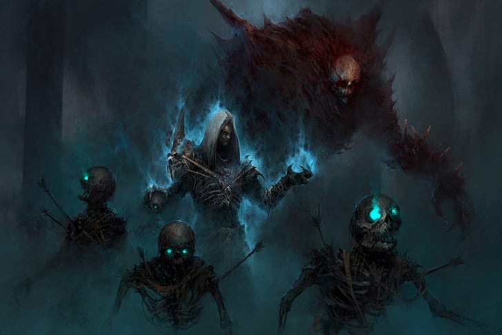 Diablo, Diablo III, Gelap, Necromancer (Diablo III), Skeleton, Undead, Wallpaper HD