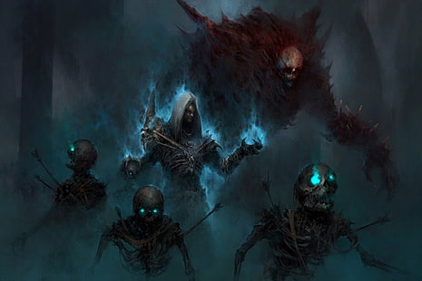 Diablo, Diablo III, Oscuro, Nigromante (Diablo III), Esqueleto, No Muerto, Fondo de pantalla HD HD wallpaper