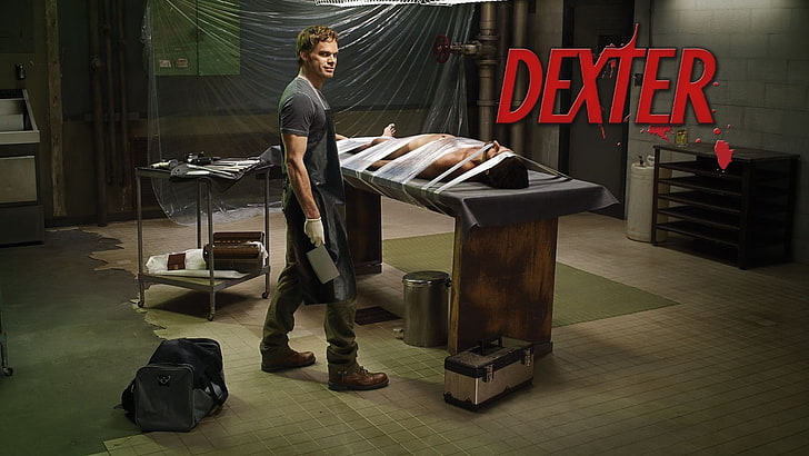 black and white wooden table, Dexter, Dexter Morgan, Michael C. Hall, TV, tv series, HD wallpaper