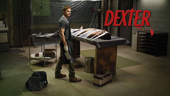 black and white wooden table, Dexter, Dexter Morgan, Michael C. Hall, TV, tv series, HD wallpaper HD wallpaper
