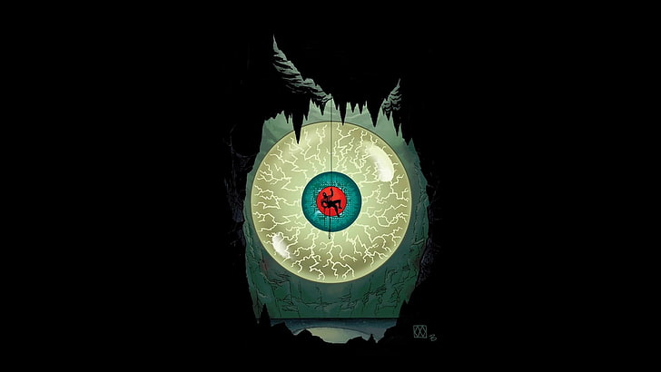 Digitale Tapete mit grün-braunem Logo, Cave Carson hat ein kybernetisches Auge, Bill Sienkiewicz, Jungtier, DC Comics, HD-Hintergrundbild