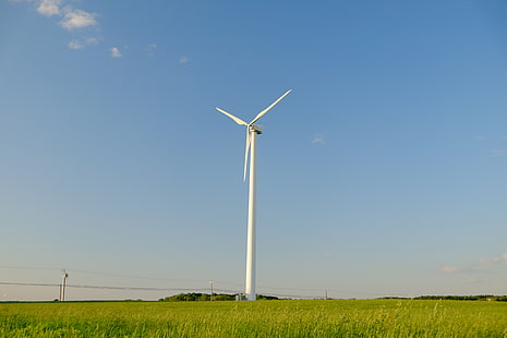 windmill, sky, landscape, field, wind farm, HD wallpaper HD wallpaper