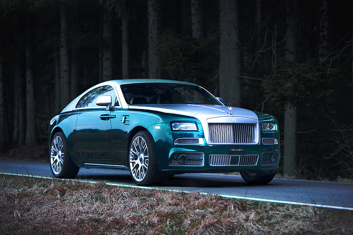 green and silver Rolls Royce Phantom coupe, tuning, mansory, coupe, rolls-royce, wraith, HD wallpaper