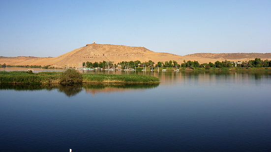 空、山、水、ナイル川、エジプト、風景、川、ナイル川、写真、風景写真、 HDデスクトップの壁紙 HD wallpaper