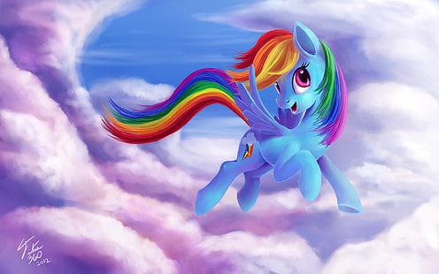 небо, мультфильм, арт, Rainbow Dash, My Little Pony: дружба - магия, MLP: FiM, автор: Цитра360, HD обои HD wallpaper