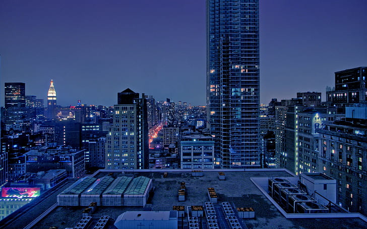 fotografia, noite, cidade, urbano, luzes, construção, paisagem urbana, cidade de Nova York, HD papel de parede