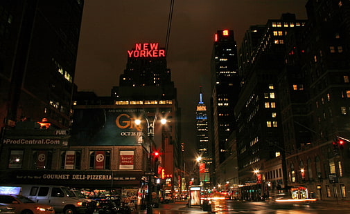 New Yorker Hotel & Empire State Building, la signalisation de New Yorker, City, New York, Manhattan, Empire State, Fond d'écran HD HD wallpaper
