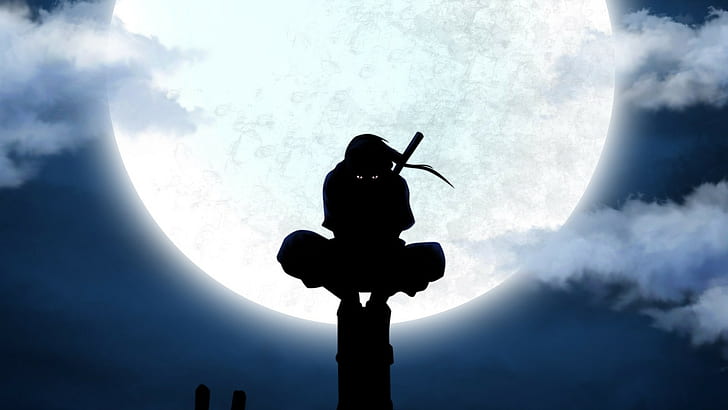 ANBU, anime, Moon, Silhouette, Uchiha Itachi, Utility Pole, HD wallpaper