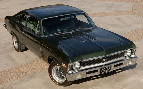 1970 Chevrolet Nova SS, schwarzes Chevrolet-Muscle-Car, Chevrolet, Nova, SS, 396, 1970 Chevrolet Nova SS, vorn, grün, Muscle-Car, HD-Hintergrundbild HD wallpaper
