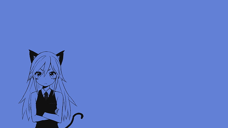 proste, anime dziewczyny, kotka, Tapety HD