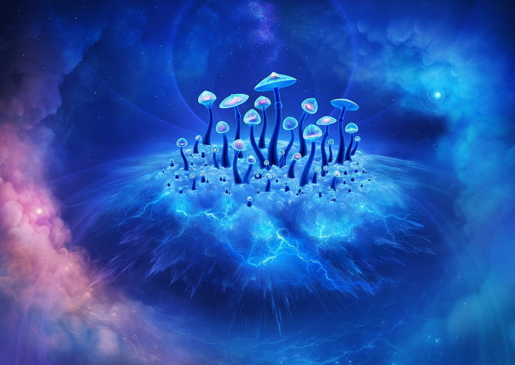 Artistic, Mushroom, Blue, Cloud, Sky, HD wallpaper