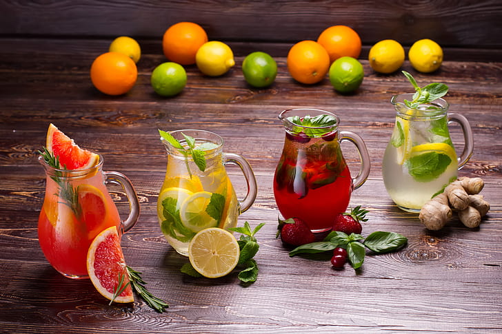 Zitrone, Erdbeere, Getränke, Minze, Grapefruit, frisch, Limonade, Ingwer, Obst und Beeren, HD-Hintergrundbild