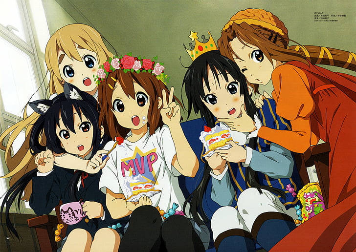 anime, piękne, postacie, przyjaciele, dziewczyna, dziewczyny, grupa, włosy, długie, muzyka, impreza, ładna, seria, Tapety HD
