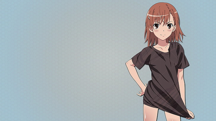 brown-haired female anime character illustration, anime, young, t-shirt, HD wallpaper