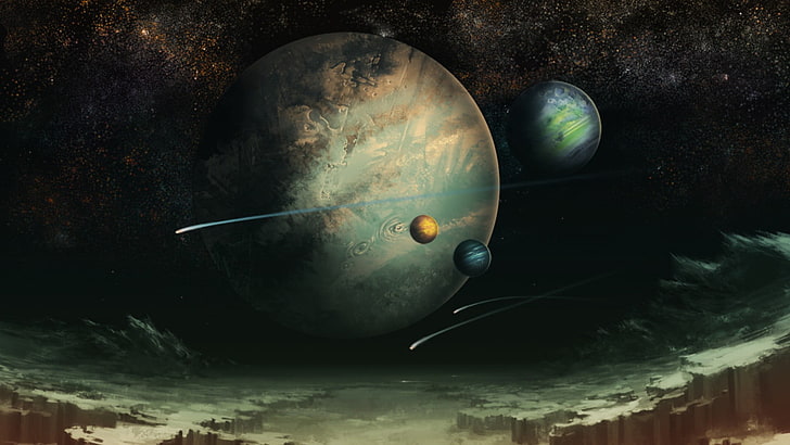 Ilustración del sistema solar, ilustraciones, ciencia ficción, arte espacial, espacio, Fondo de pantalla HD