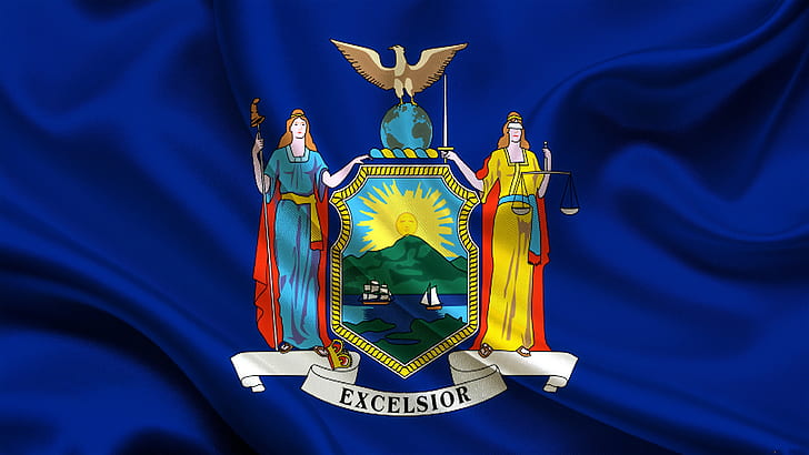 Estado de Nova Iorque, bandeira, azul, fundo azul, HD papel de parede