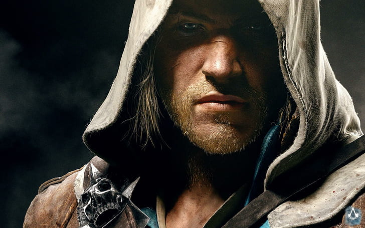 Assassins Creed Black Flag Pirate Hoodie Face Fantasy Безплатни снимки, видеоигри, убийци, черно, creed, лице, фантазия, флаг, hoodie, снимки, пират, HD тапет