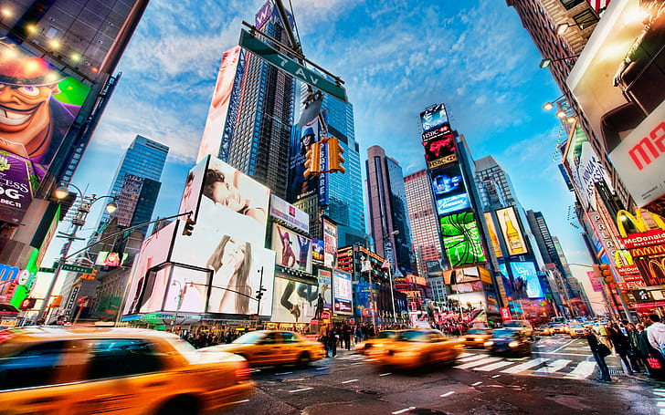 Times Square New York, höghus byggde omgivna bilar, fyrkant, york, tider, HD tapet