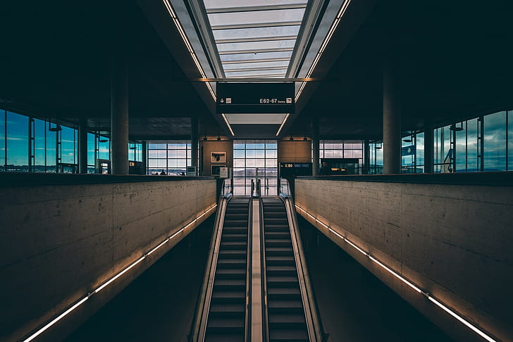 Rolltreppe, Fenster, Bahnhof, Stadt, HD-Hintergrundbild