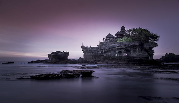 photography, Bali, temple, ancient, sunset, rocks, HD wallpaper