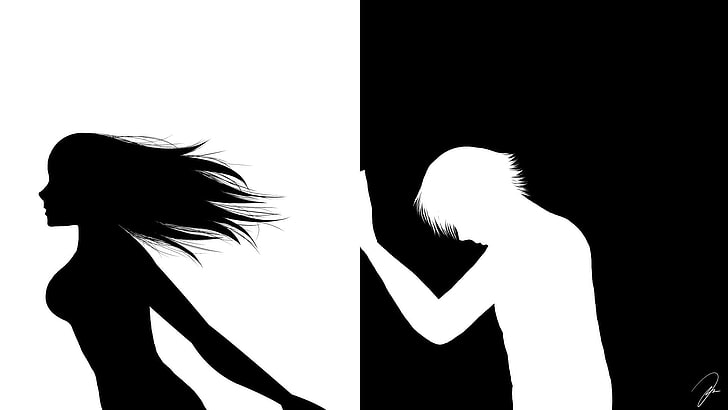 silhouette of man and woman illustration, monochrome, silhouette, HD wallpaper