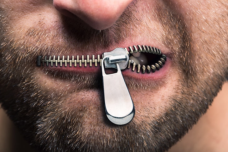 man with zipped mouth edited photo, man, zip, mouth, teeth, HD wallpaper