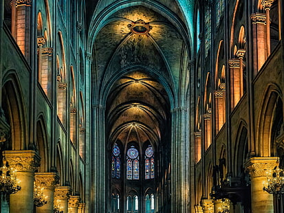 Cathedral, Notre Dame, indoor, Paris, France, Cathedral, Notre, Dame, Indoor, Paris, France, HD wallpaper HD wallpaper