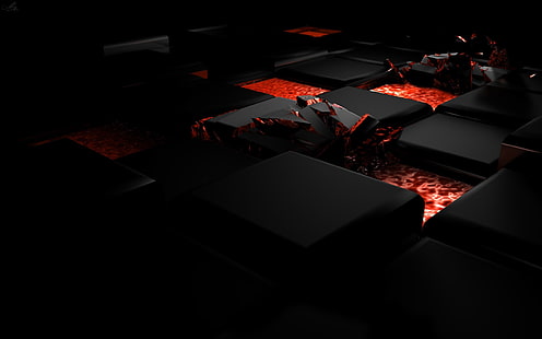 cube, feu, obscurité, lumière, alliage, Fond d'écran HD HD wallpaper