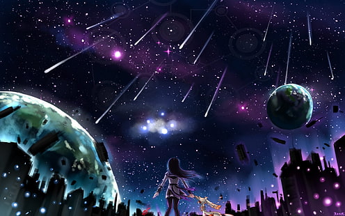 Anime, Puella Magi Madoka Magica, Homura Akemi, Kyubey (Puella Magi Madoka Magica), Night, HD wallpaper HD wallpaper