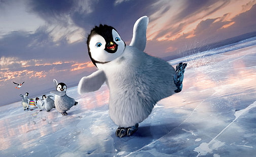 Happy Feet Two, fondo de pantalla de pingüinos blanco y negro, dibujos animados, otros, pingüino, películas, películas, pies felices, pies felices 2, pingüino bebé, Fondo de pantalla HD HD wallpaper