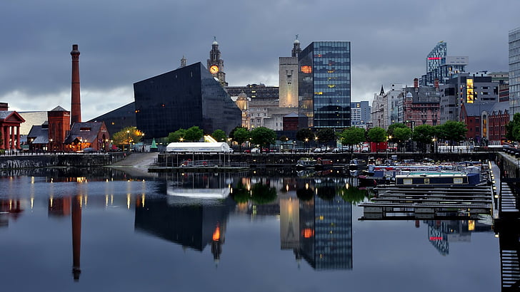 architecture, bay, britain, buildings, england, great, harbor, kingdom, liverpool, north, reflection, united, west, HD wallpaper