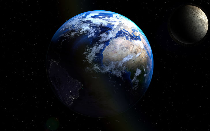 Expansive universe blue earth lunar photography, HD wallpaper