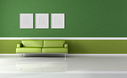 Зелена стая, зелен диван от кожа, архитектура, зелено, стая, HD тапет HD wallpaper