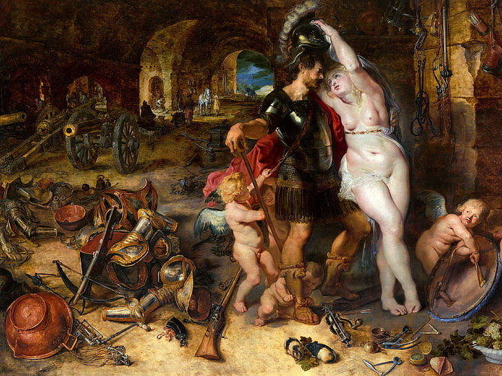 cavaliere e angelo si abbracciano pittura, immagine, Peter Paul Rubens, allegoria, Ritorno dalla guerra, Pieter Paul Rubens, Sfondo HD