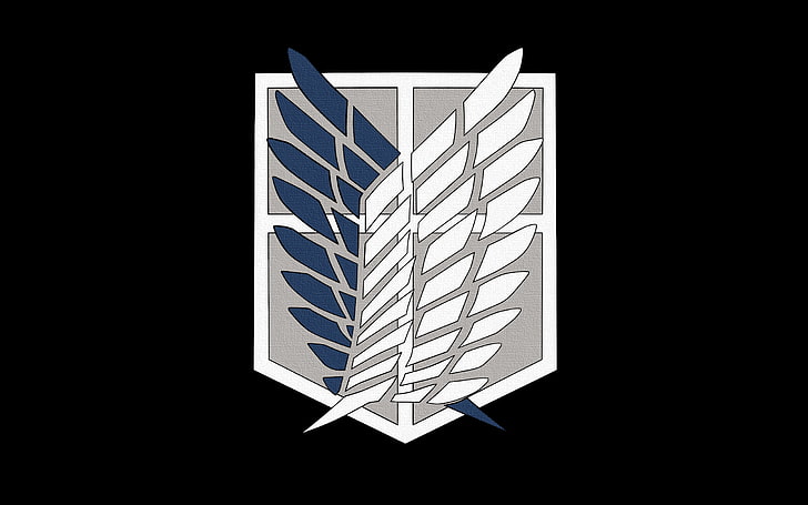 Ilustración de plumas blancas y azules, Shingeki no Kyojin, logo, Fondo de pantalla HD