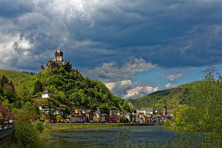 Towns, Cochem, Castle, City, Germany, Hill, Lake, Man Made, HD wallpaper
