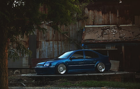 รถเก๋งสีน้ำเงิน, สีน้ำเงิน, การปรับแต่ง, Volkswagen, MK4, Jetta, วอลล์เปเปอร์ HD HD wallpaper
