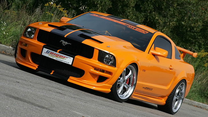 Ford Mustang coupé arancione, Ford Mustang, muscle car, Sfondo HD