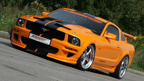 Ford Mustang Coupe naranja, Ford Mustang, muscle cars, Fondo de pantalla HD HD wallpaper