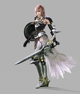 ภาพประกอบตัวละครอนิเมะหญิง, Final Fantasy XIII, Claire Farron, วิดีโอเกม, ดาบ, Lightning XIII, วอลล์เปเปอร์ HD HD wallpaper