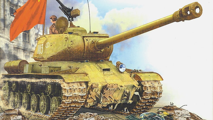 battle tank painting, figure, flag, the swastika, The is-2, the second world war, tanker, heavy tank, Is-122, Joseph Stalin, HD wallpaper