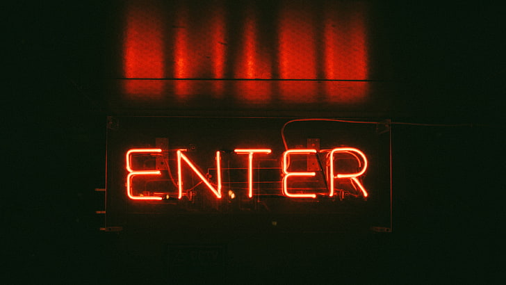 merah Masukkan signage lampu neon, neon, fotografi, tanda, masuk, Wallpaper HD