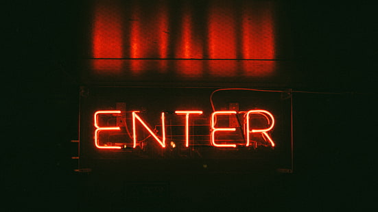 red Enter neon sign sign, neon, fotografia, sinais, entrar, HD papel de parede HD wallpaper